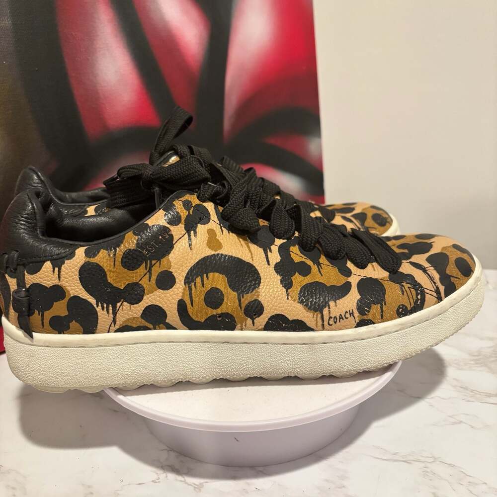 Coach High Line Wild Beast Leopard Print Pebble Leather Low Top Sneakers Sz 8.5 - Picture 4 of 14